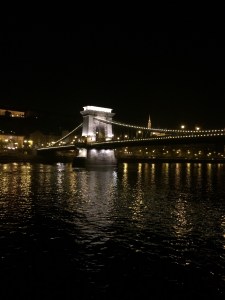 Chain Bridge at night in Budapest Hungary